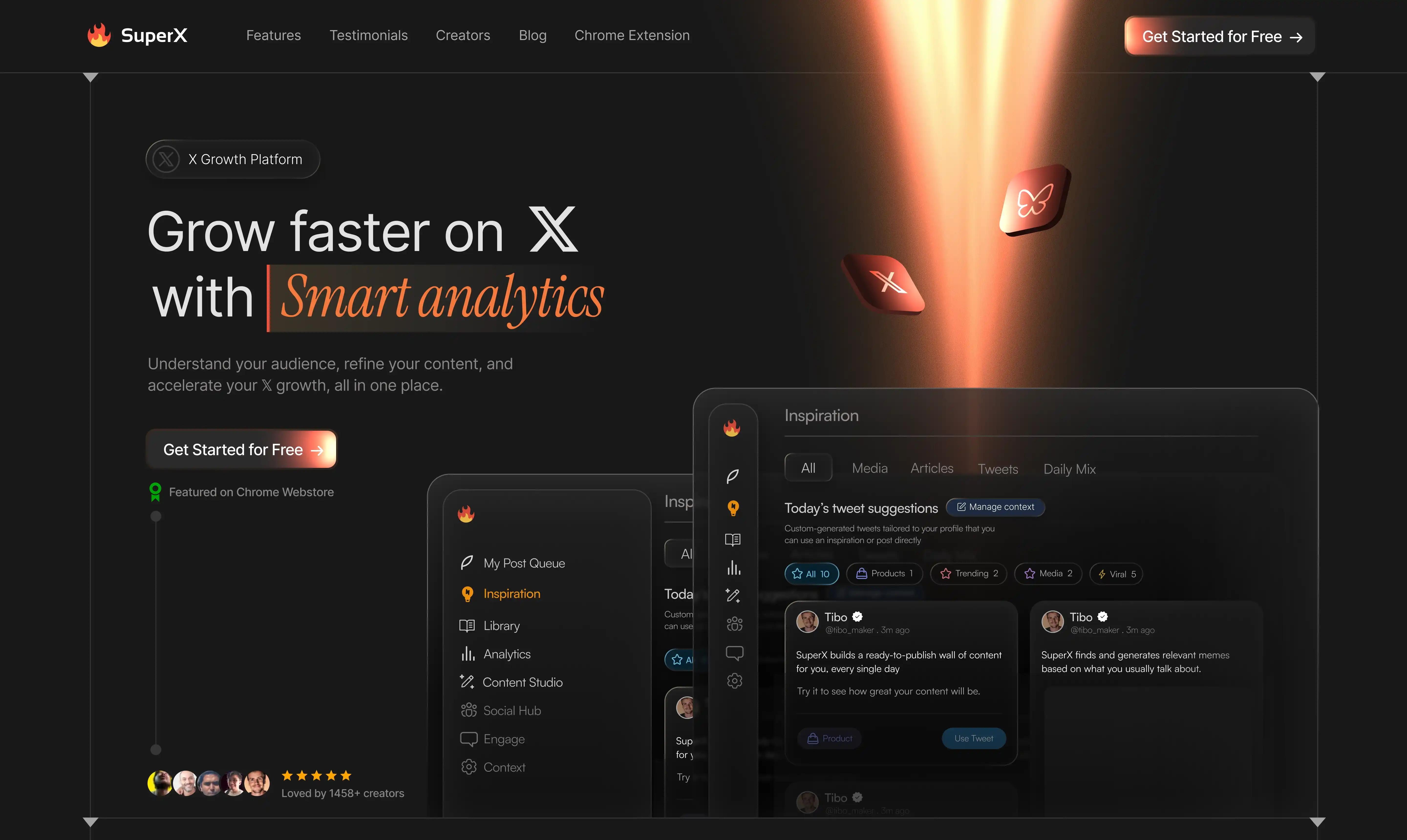 SuperX analytics landing page design