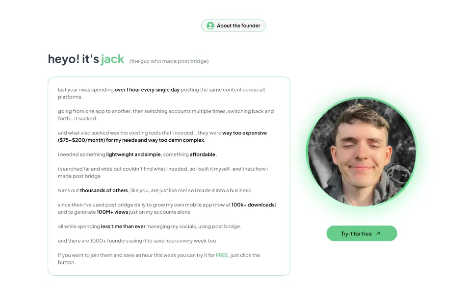 Post Bridge - Social Media Scheduler Marketing Site | Web Design Case Study snippet 3